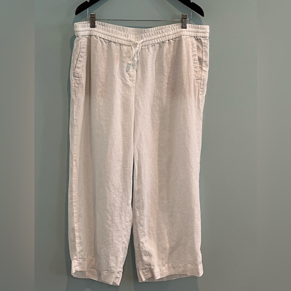 Talbots 100% Linen White Drawstring Pants with Pockets 14W